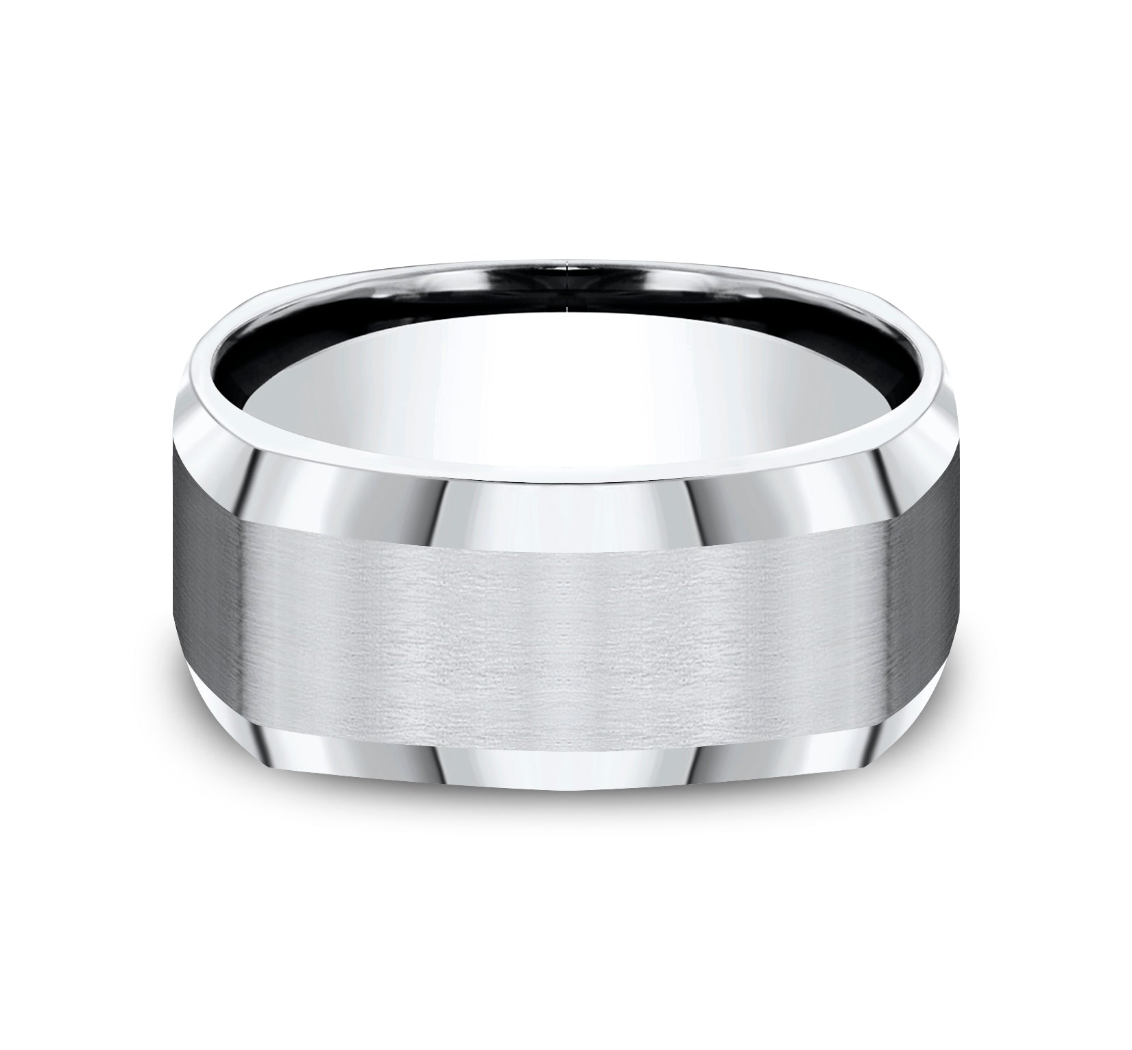 THE SCHOLAR 9mm, Comfort fit, White Cobalt, Four sided band with satin finished  center, polished bevel edges