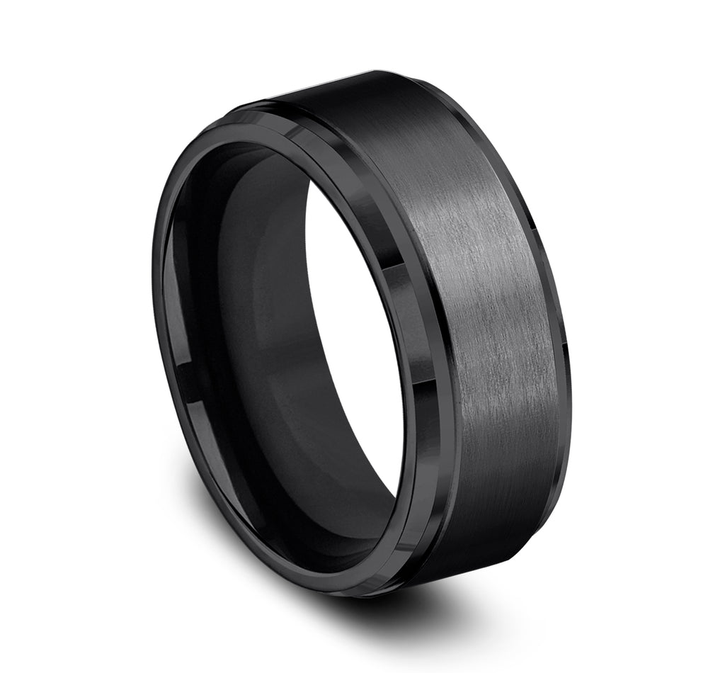 THE DUKE 9mm, Comfort fit, Black Titanium, Satin center, polished bevel edges