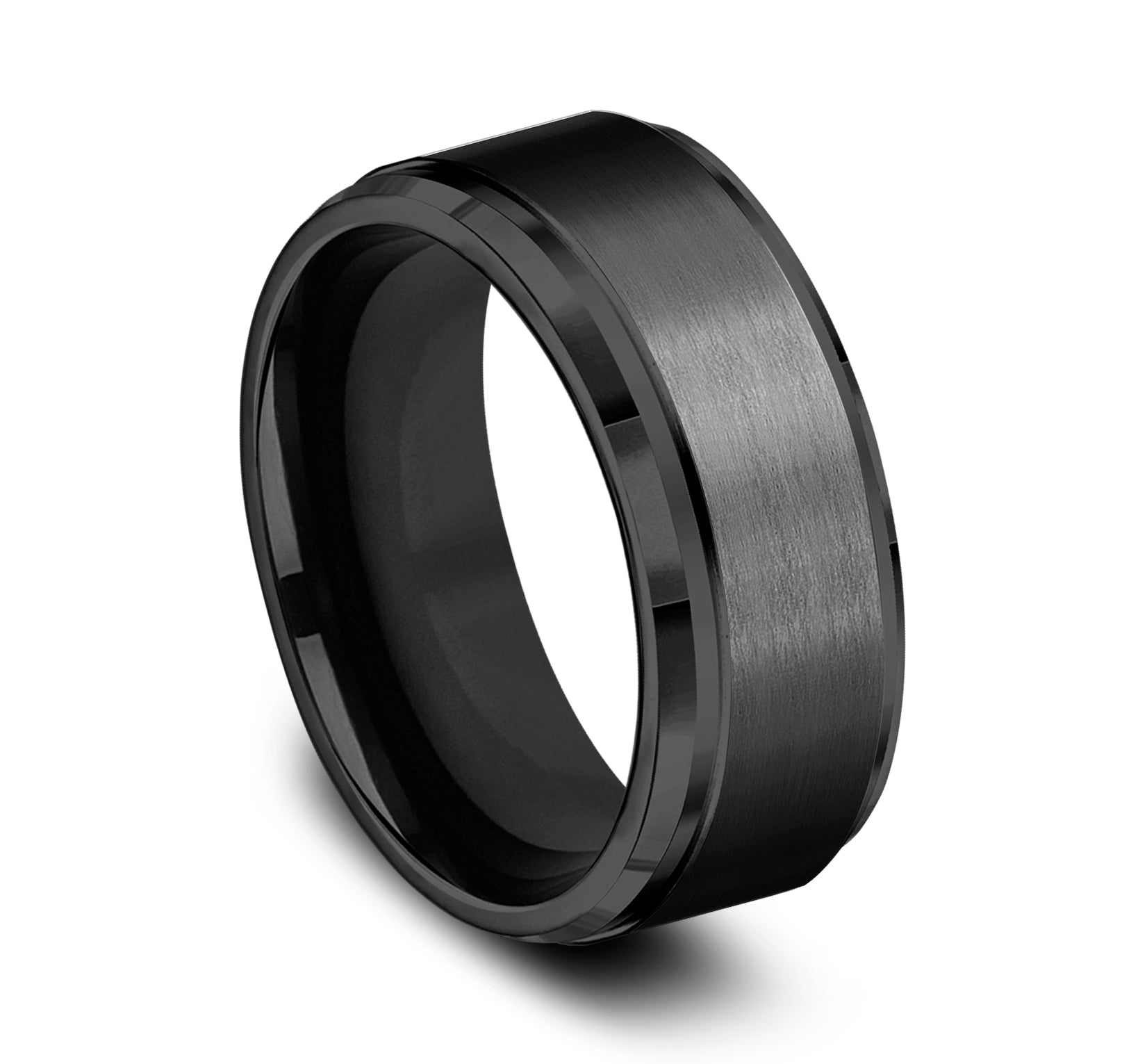 THE DUKE 9mm, Comfort fit, Black Titanium, Satin center, polished bevel edges