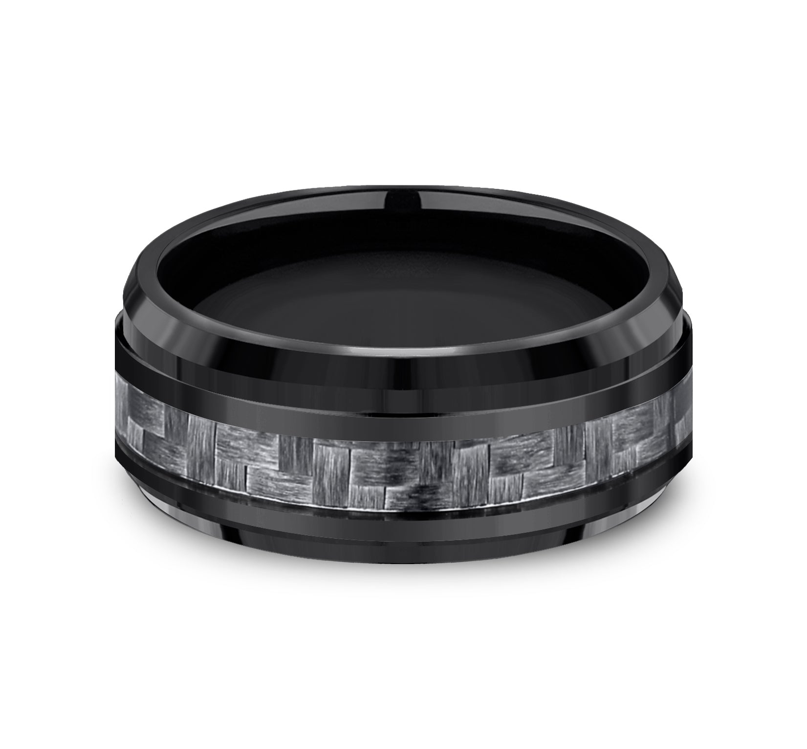 THE ANDRETTI 9mm, Comfort fit, Black Titanium and Grey Carbon Fiber, Carbon Fiber center, polished bevel edges