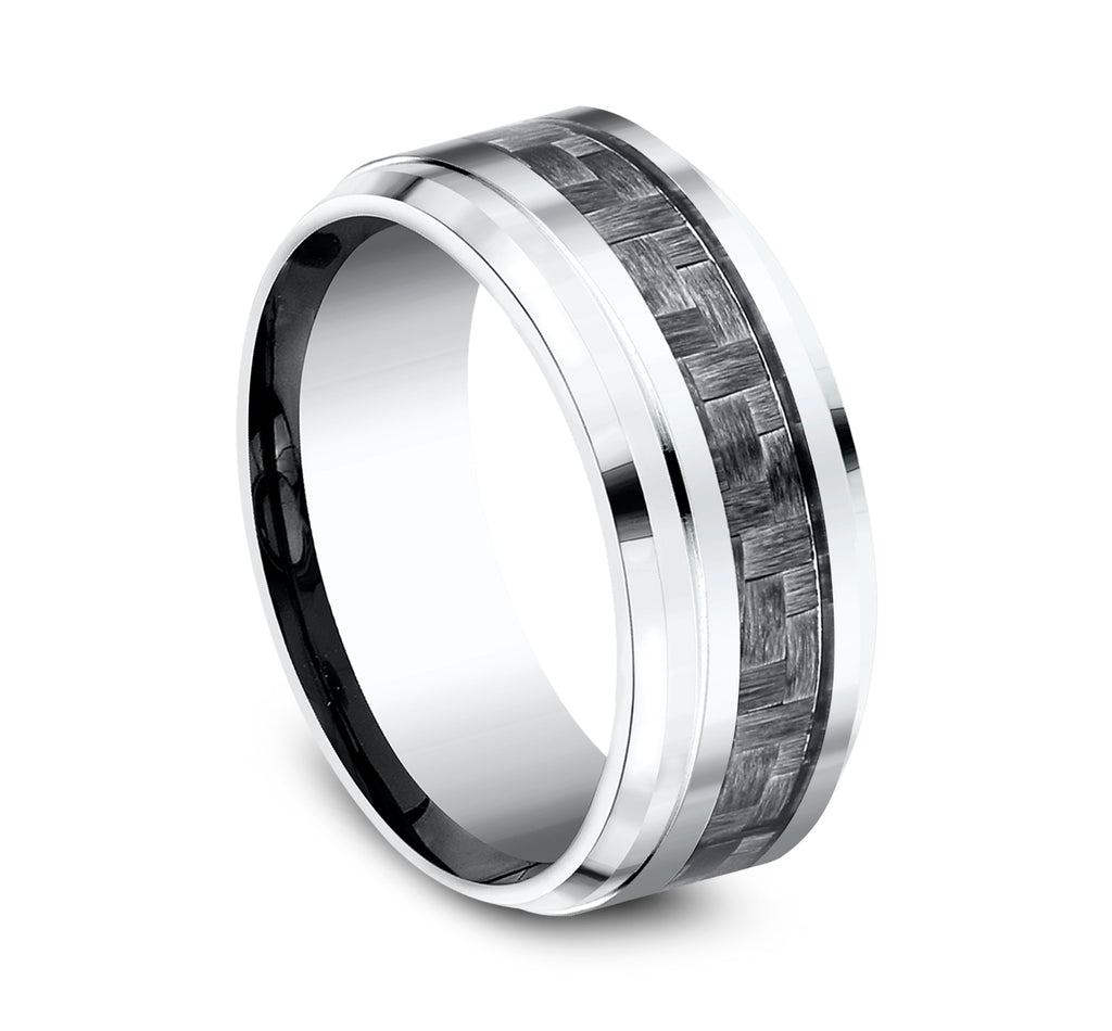 THE ANDRETTI 9mm, Comfort fit, White Cobalt and Grey Carbon Fiber, Carbon Fiber center, polished bevel edges