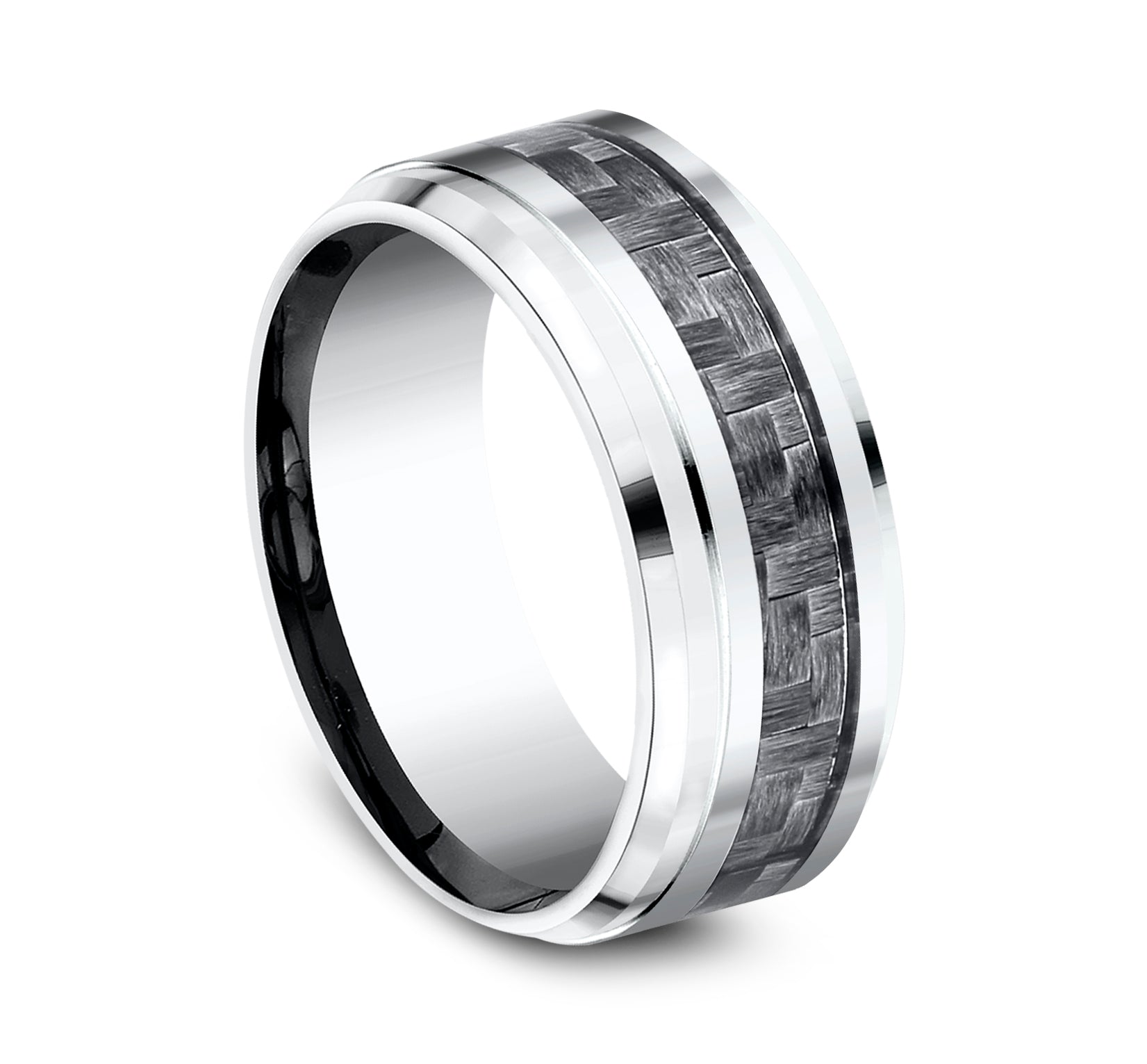 THE ANDRETTI 9mm, Comfort fit, White Cobalt and Grey Carbon Fiber, Carbon Fiber center, polished bevel edges