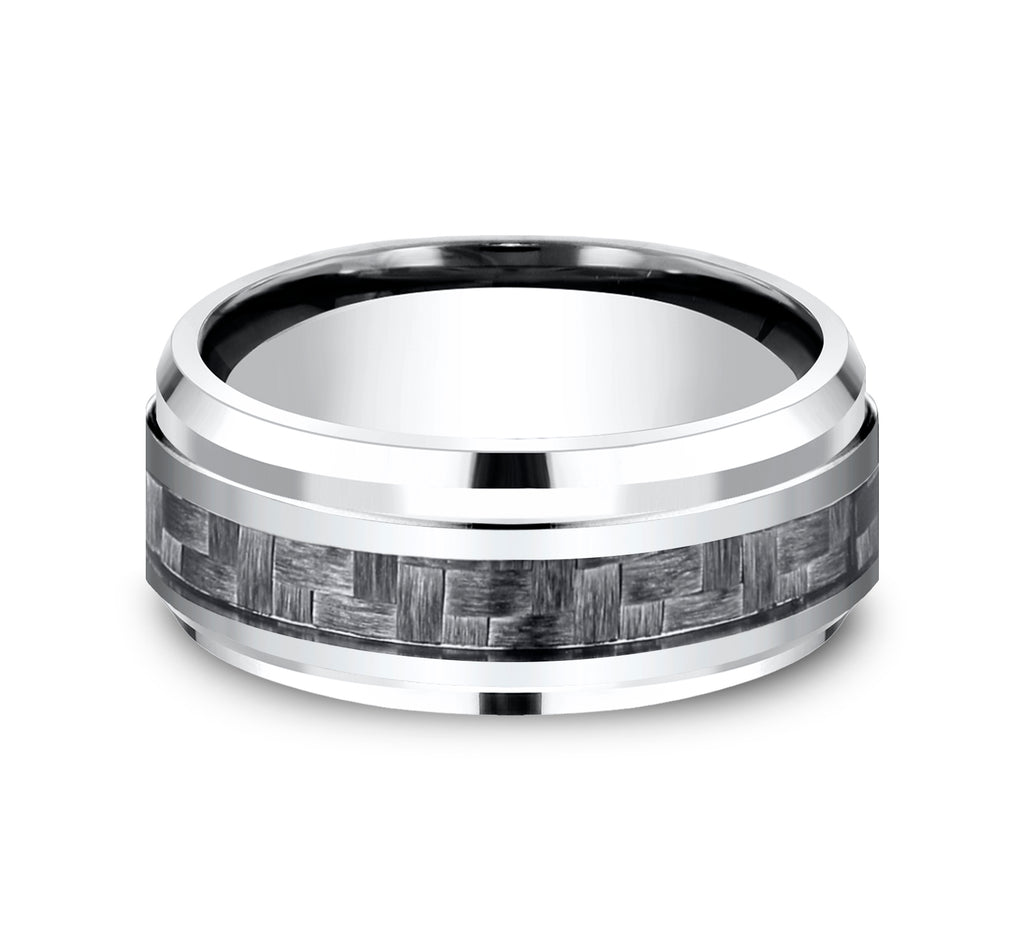 THE ANDRETTI 9mm, Comfort fit, White Cobalt and Grey Carbon Fiber, Carbon Fiber center, polished bevel edges