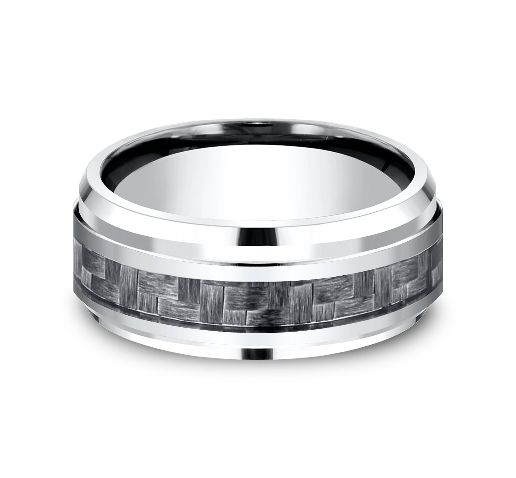 THE ANDRETTI 9mm, Comfort fit, White Cobalt and Grey Carbon Fiber, Carbon Fiber center, polished bevel edges