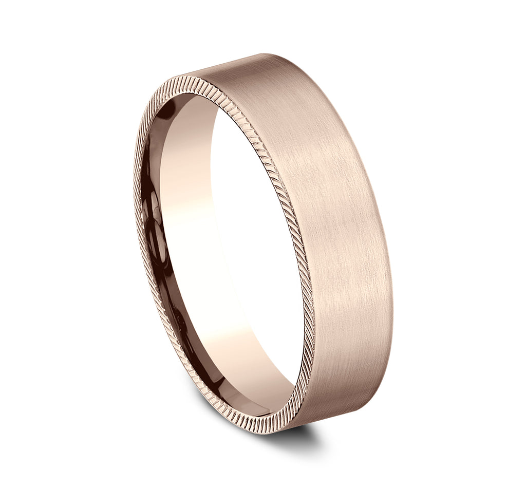 THE MASTERMIND 6.5mm, Comfort fit, 14K Rose Gold, Satin finish center, cross edge cuts