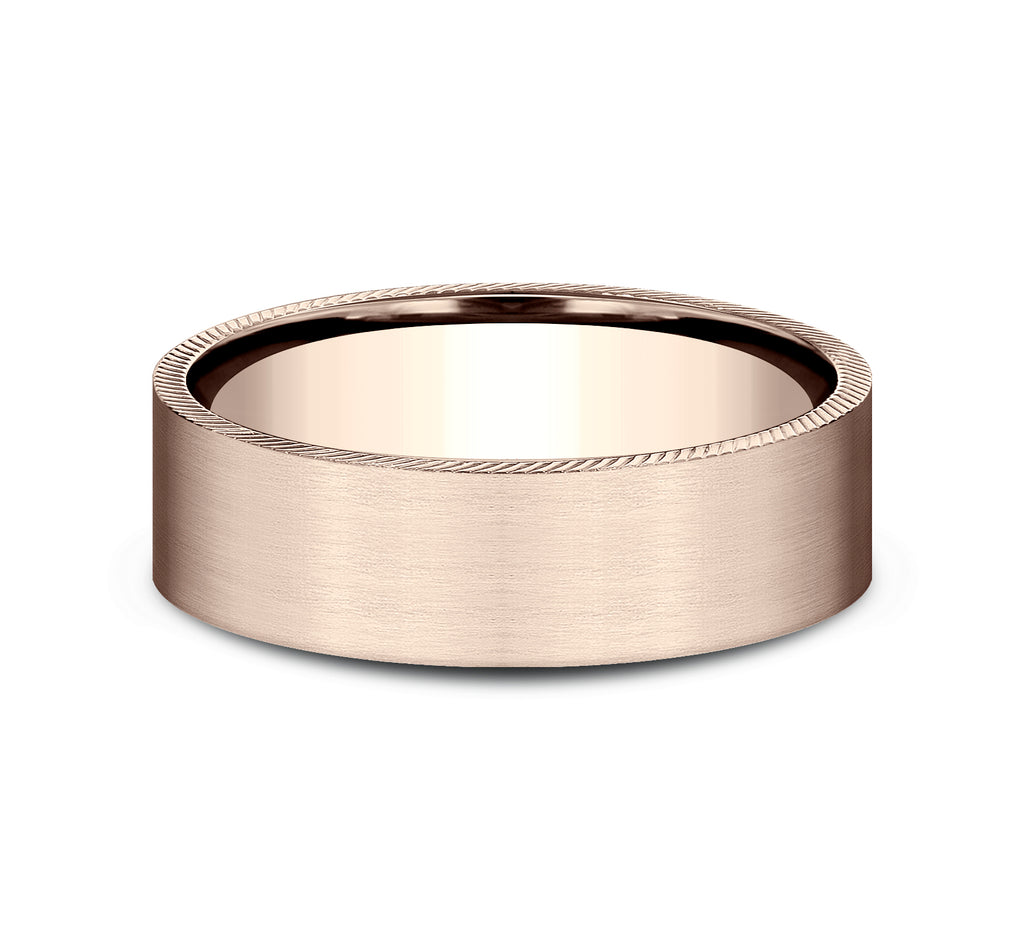 THE MASTERMIND 6.5mm, Comfort fit, 14K Rose Gold, Satin finish center, cross edge cuts