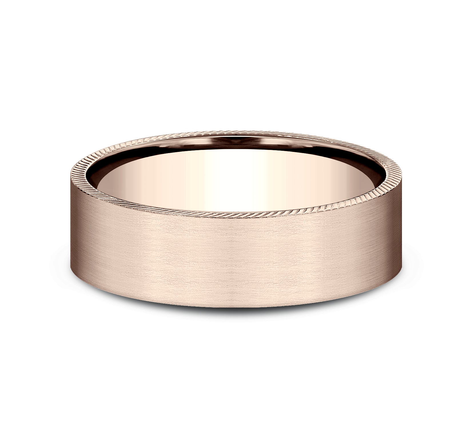 THE MASTERMIND 6.5mm, Comfort fit, 14K Rose Gold, Satin finish center, cross edge cuts