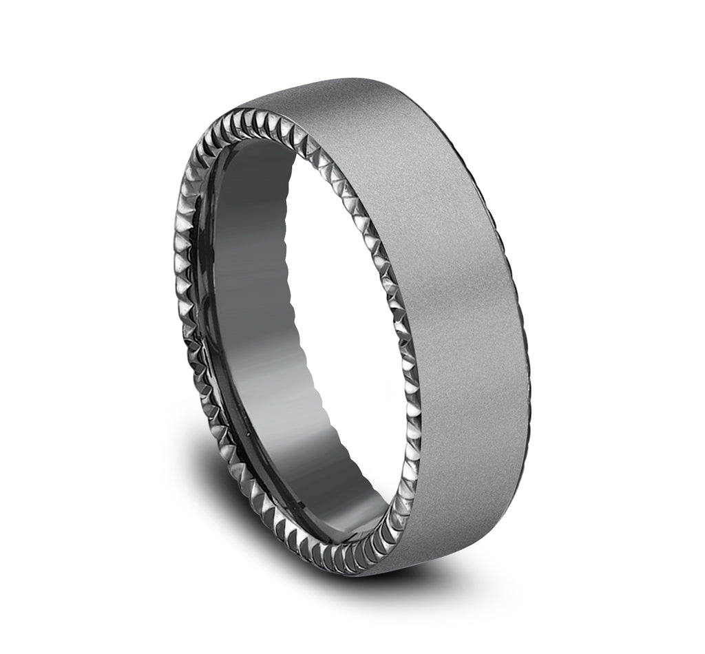 THE SOVEREIGN 6.5mm, Comfort fit, Darkened Tantalum, Satin finish, rivet coin edge cuts