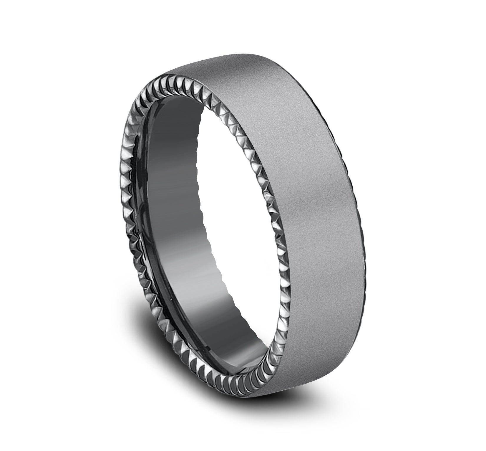 THE SOVEREIGN 6.5mm, Comfort fit, Darkened Tantalum, Satin finish, rivet coin edge cuts