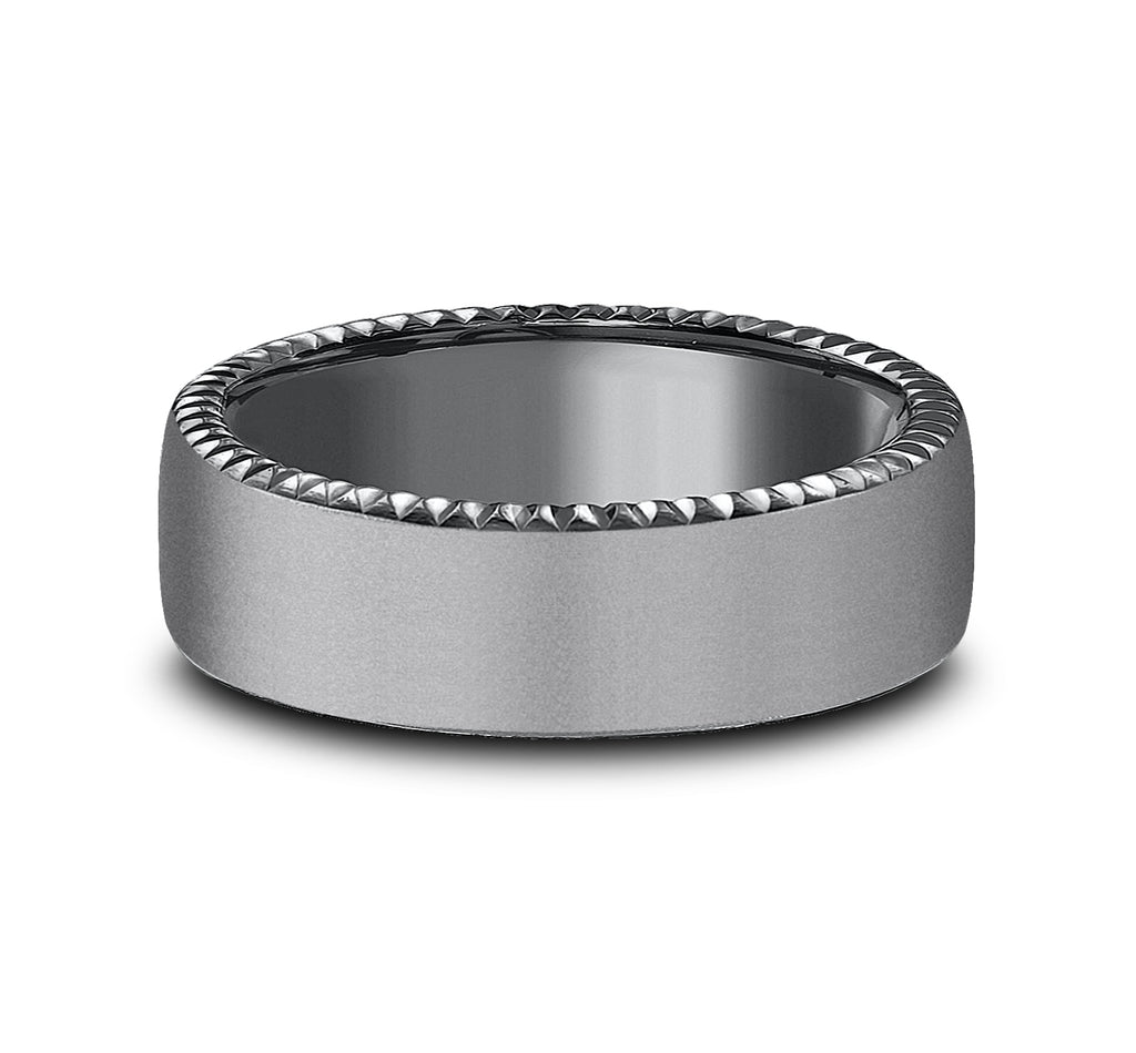 THE SOVEREIGN 6.5mm, Comfort fit, Darkened Tantalum, Satin finish, rivet coin edge cuts