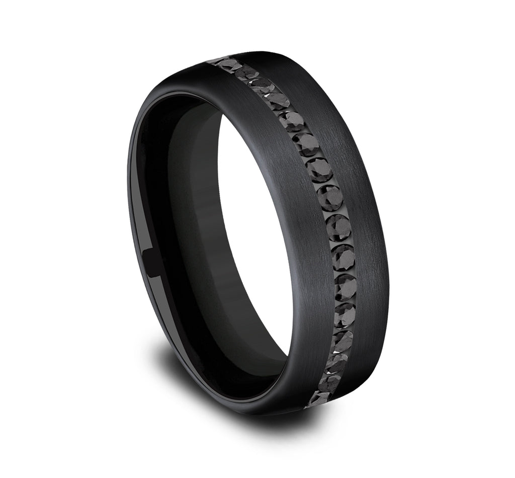 THE EDISON 6.5mm, Comfort fit, Black Titanium, Satin finish, 20 channel set black diamonds, Carat weight is .40ct