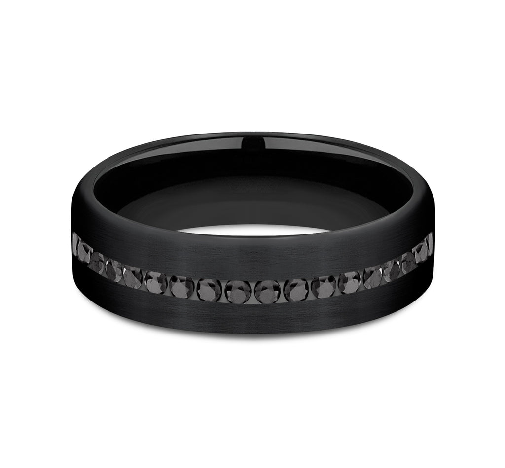 THE EDISON 6.5mm, Comfort fit, Black Titanium, Satin finish, 20 channel set black diamonds, Carat weight is .40ct