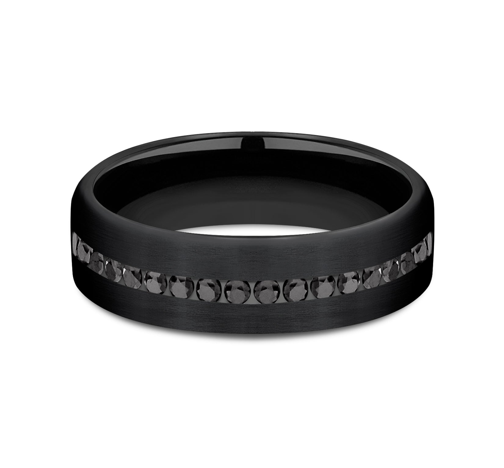 THE EDISON 6.5mm, Comfort fit, Black Titanium, Satin finish, 20 channel set black diamonds, Carat weight is .40ct