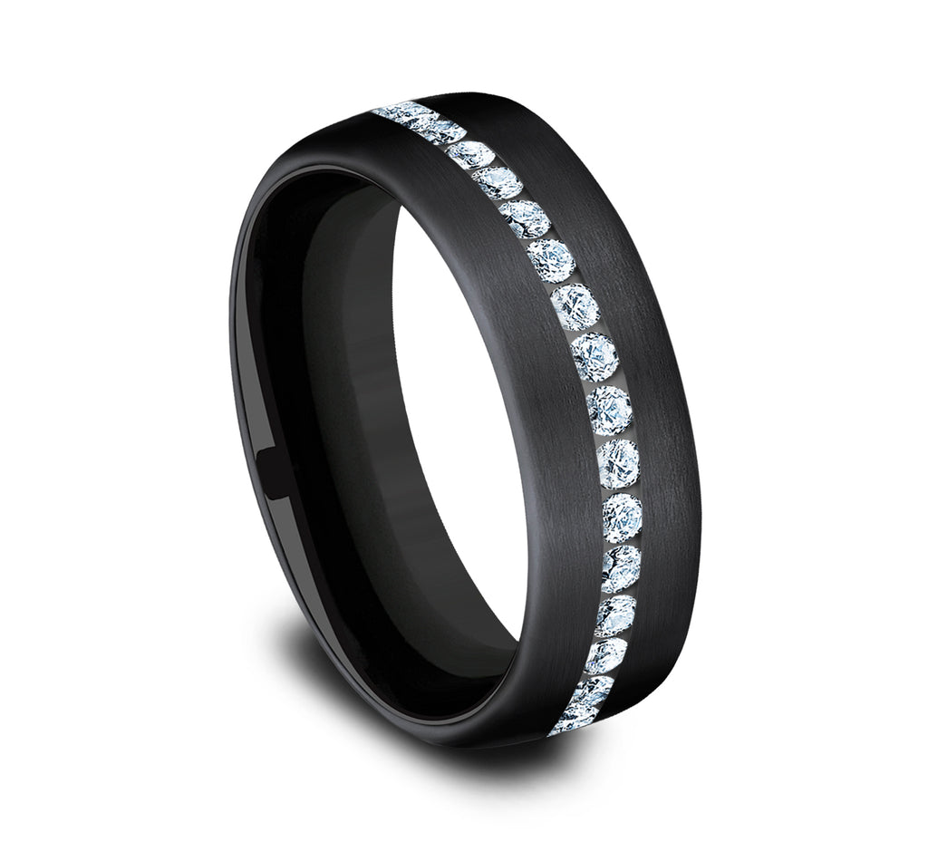 THE ABE 6.5mm, Comfort fit, Black Titanium, Satin finish, 20 channel set diamonds, Carat weight is .40ct, Clarity SI1-2, Color GH