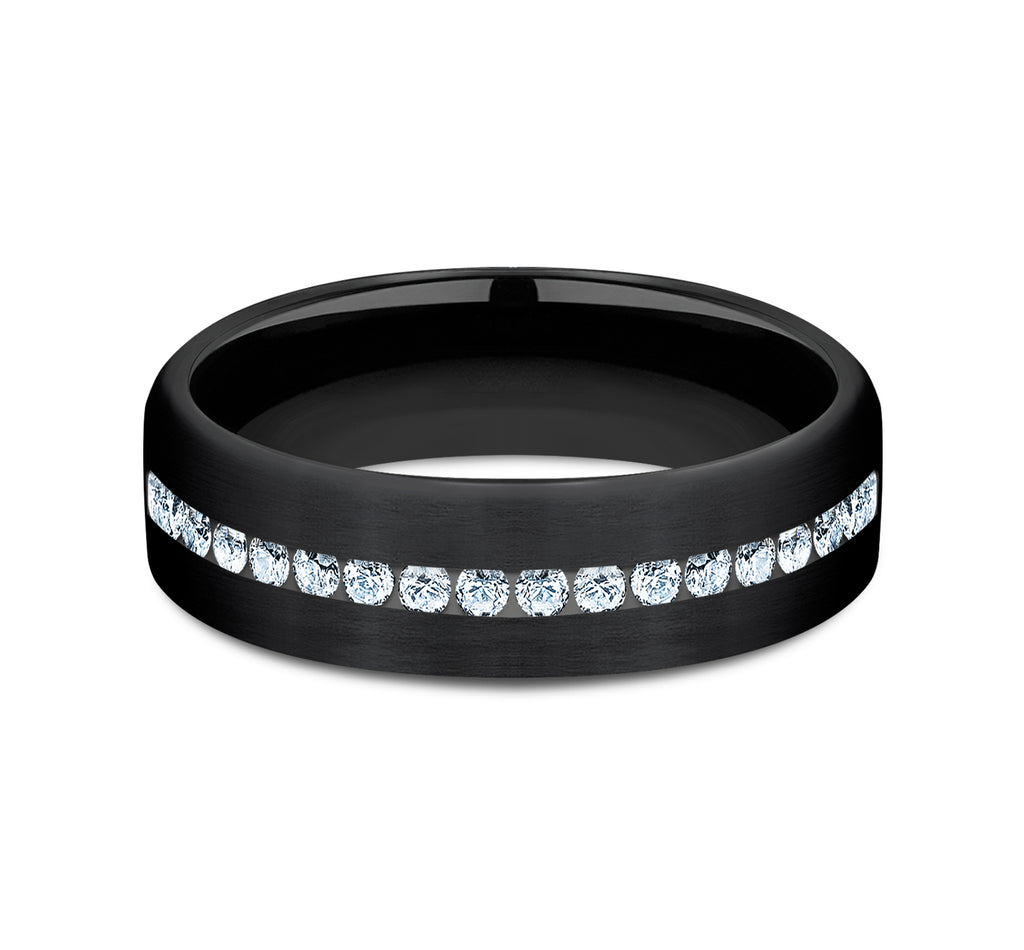 THE ABE 6.5mm, Comfort fit, Black Titanium, Satin finish, 20 channel set diamonds, Carat weight is .40ct, Clarity SI1-2, Color GH