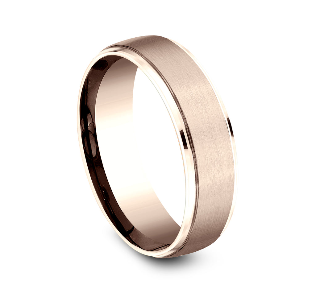 THE JEFFERSON 6.5mm, European comfort fit, 14K Rose Gold, Satin finish center, polished drop edge