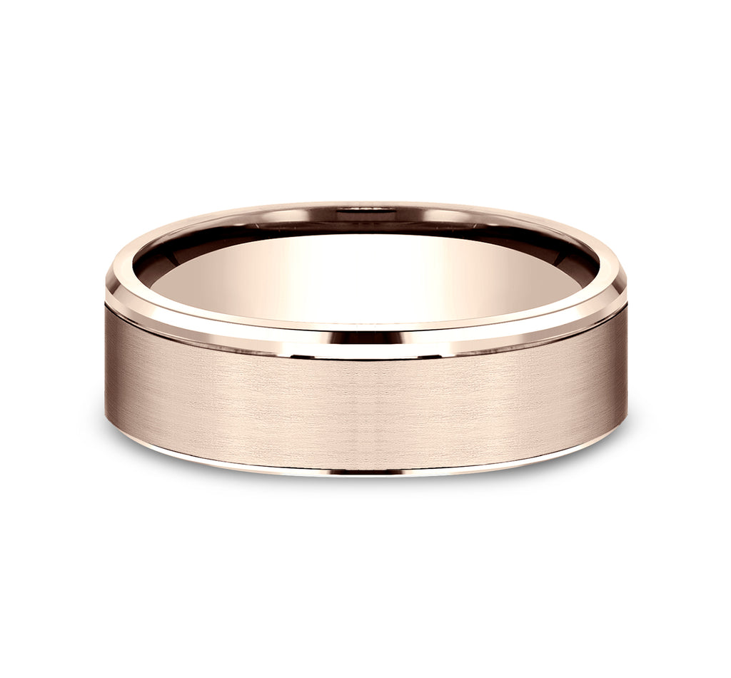 THE JEFFERSON 6.5mm, European comfort fit, 14K Rose Gold, Satin finish center, polished drop edge