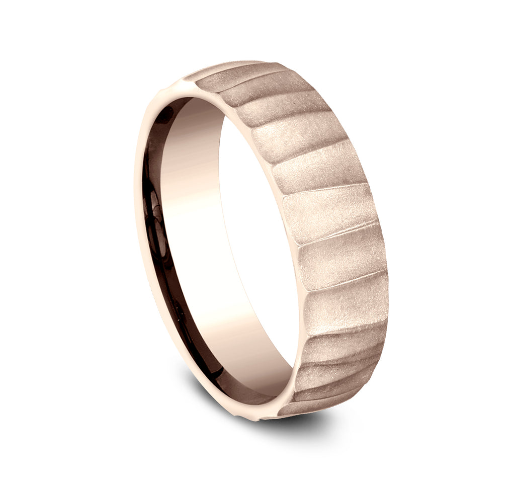 THE DUNE 6.5mm, Comfort fit, 14K Rose Gold, Vertical barrel cuts