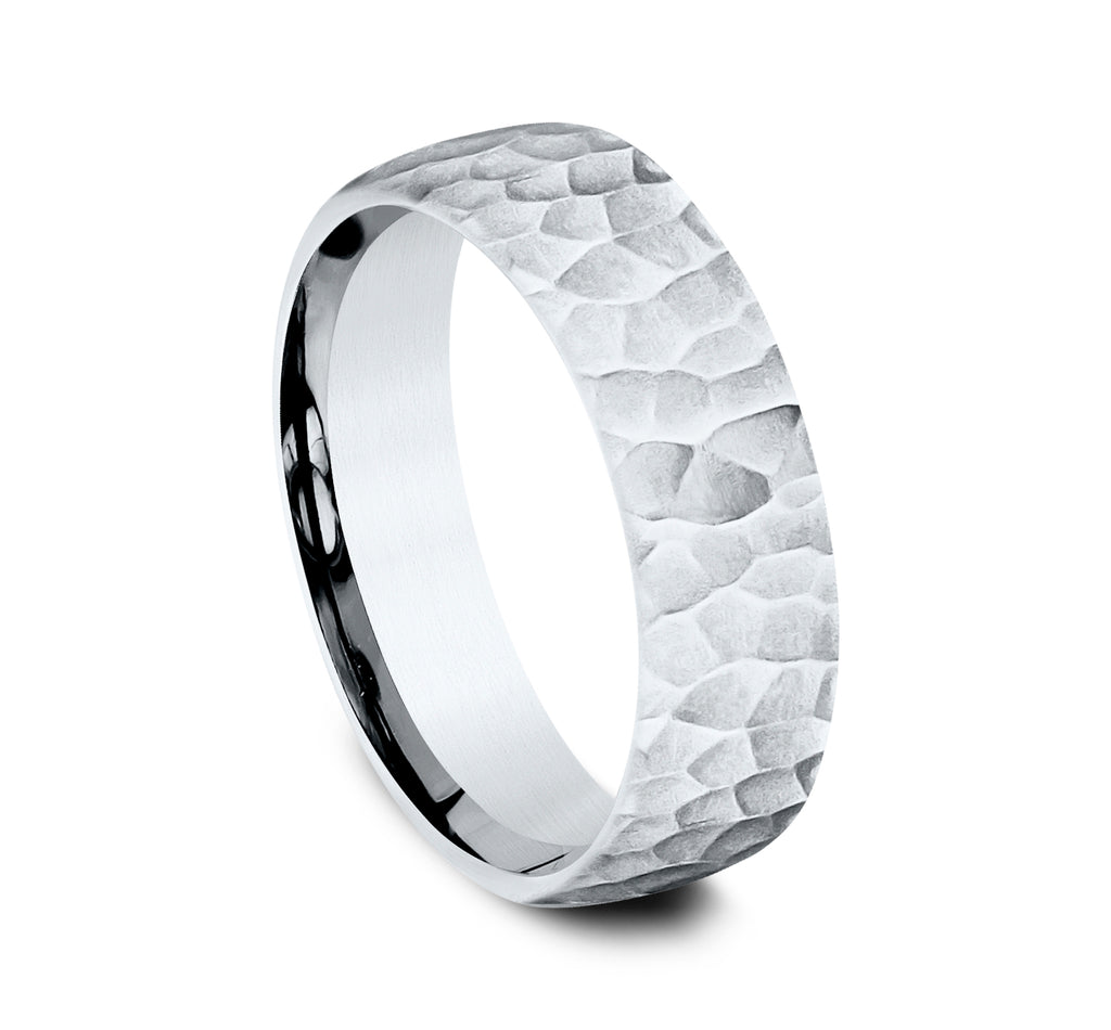 THE SHREDDER 6.5mm, Comfort fit, 14K White Gold, Hammered finish
