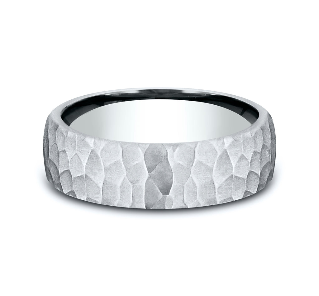 THE SHREDDER 6.5mm, Comfort fit, 14K White Gold, Hammered finish