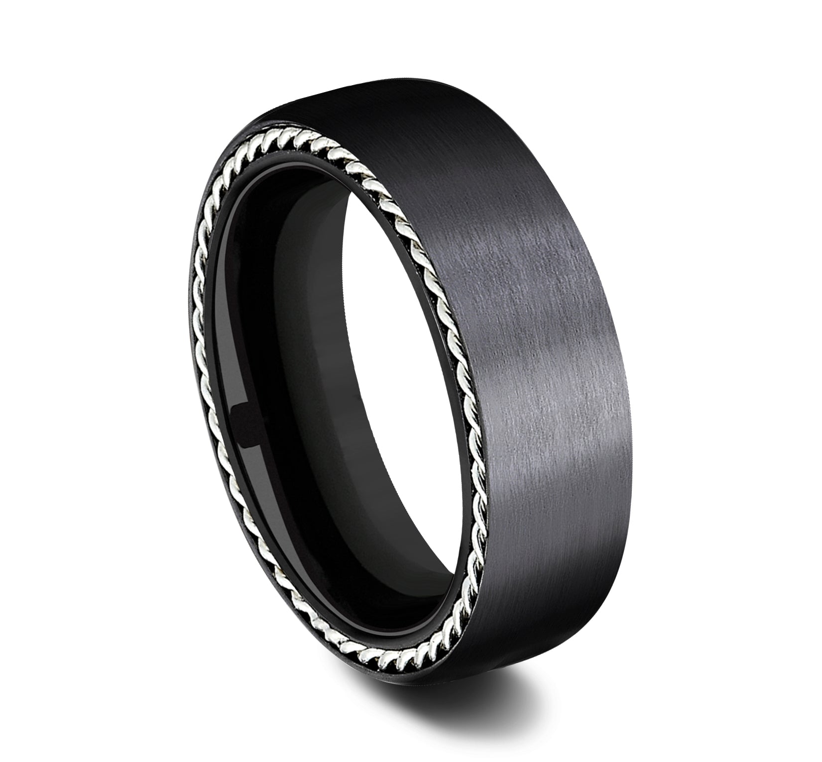 THE PORT 7.5mm, Comfort fit, Black Titanium, Satin finish, rope detailed edges