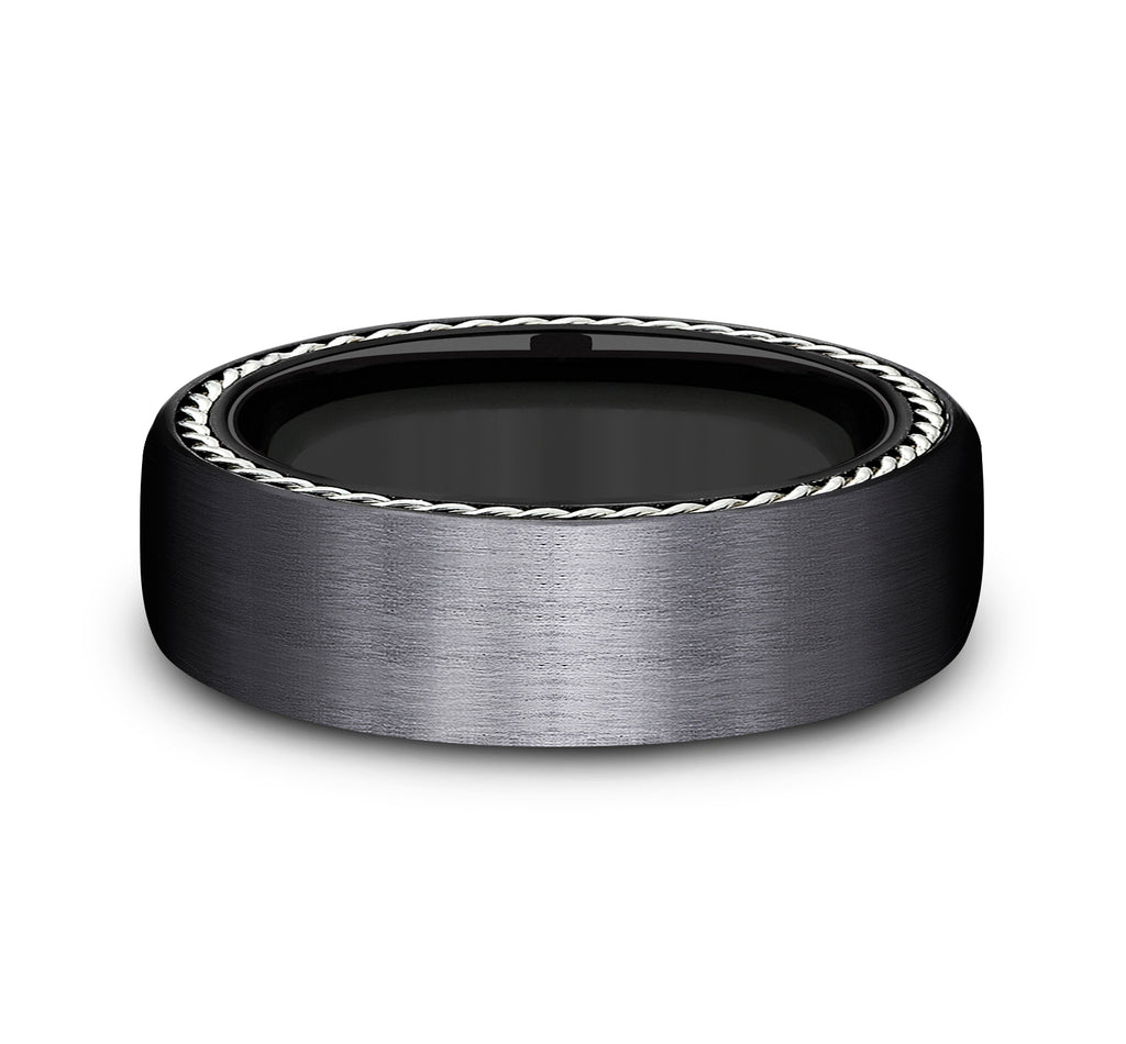 THE PORT 7.5mm, Comfort fit, Black Titanium, Satin finish, rope detailed edges