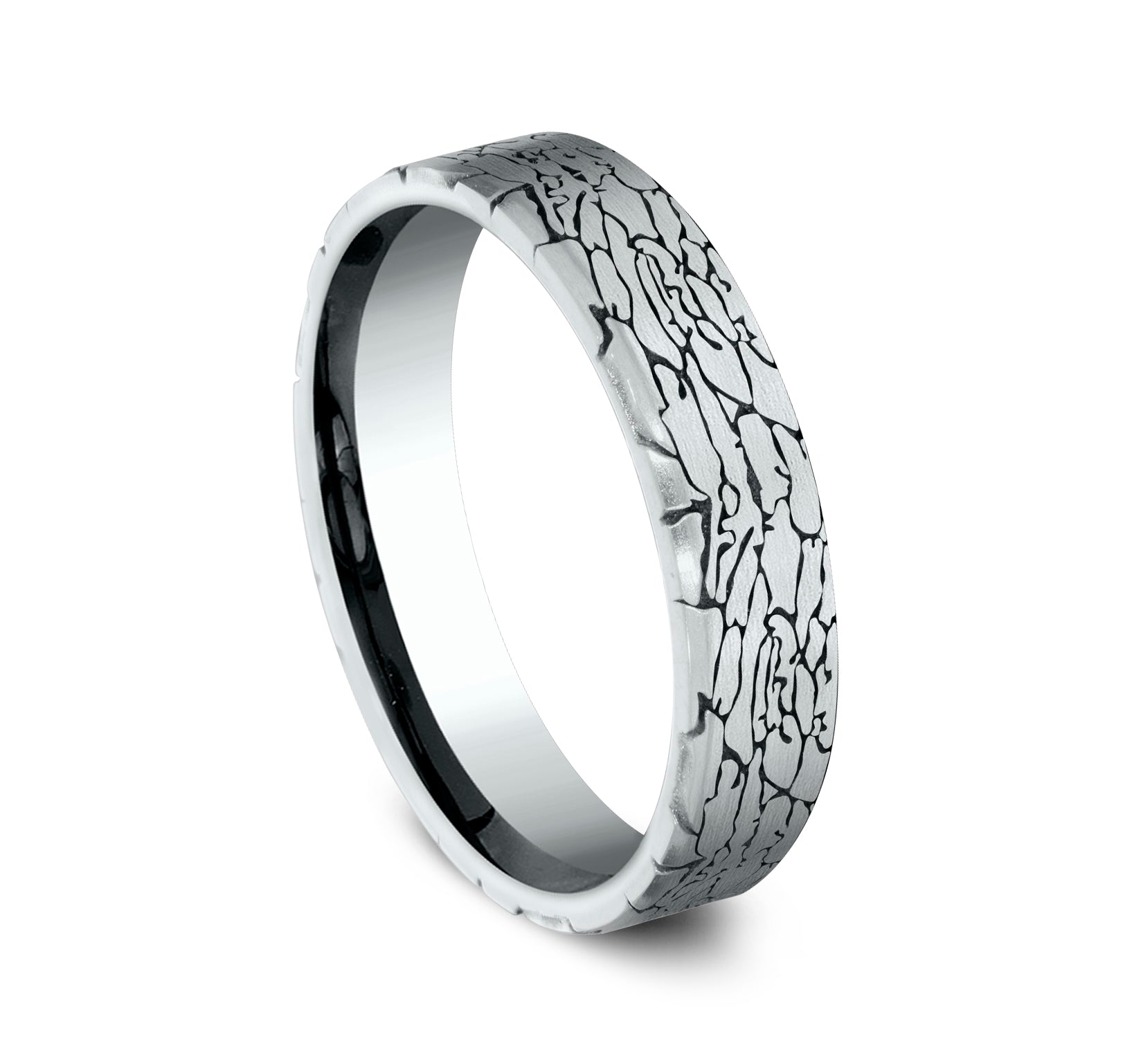 THE AVALON 5mm, Comfort fit, 14K White Gold, Fractured rock pattern
