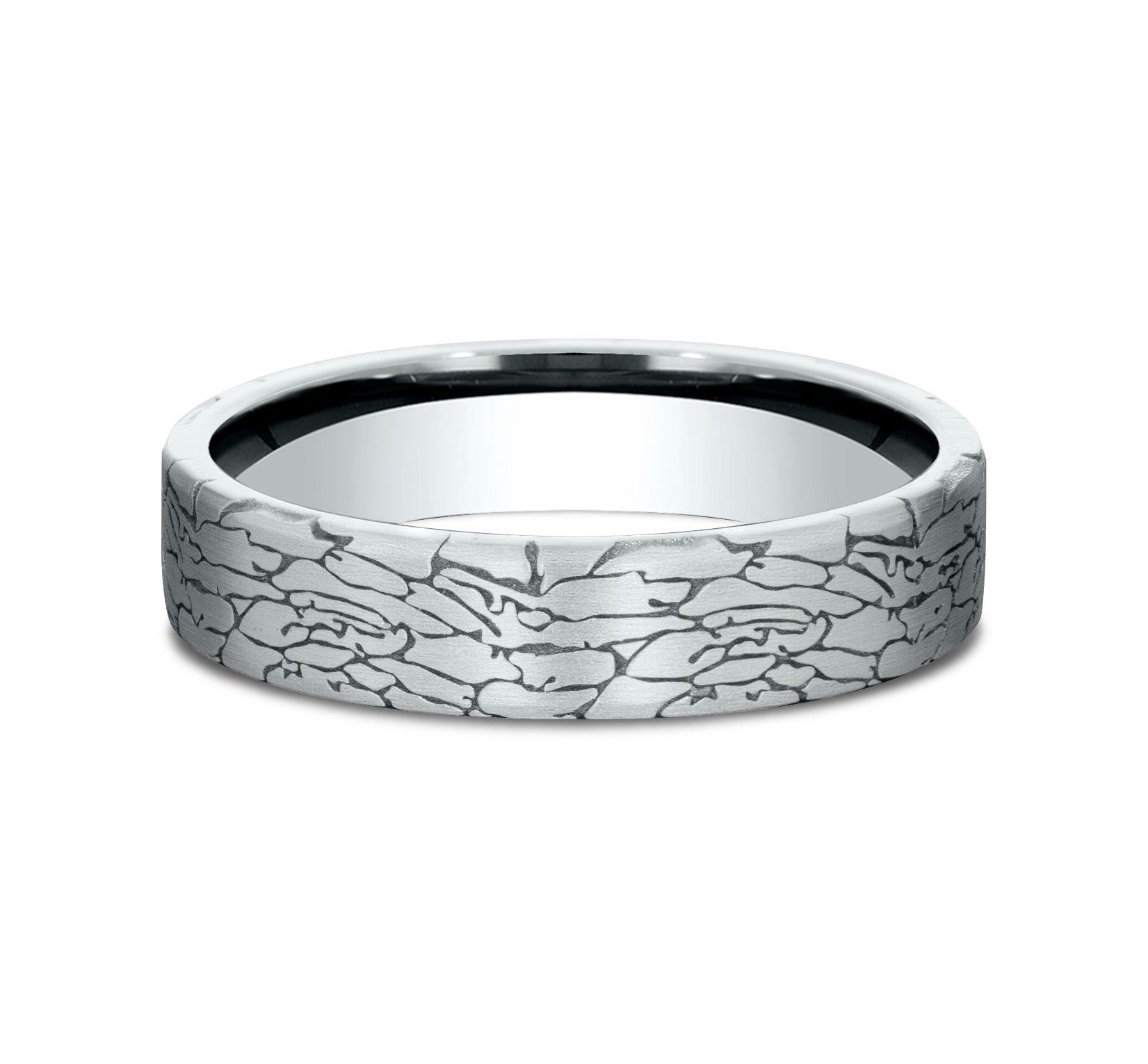 THE AVALON 5mm, Comfort fit, 14K White Gold, Fractured rock pattern