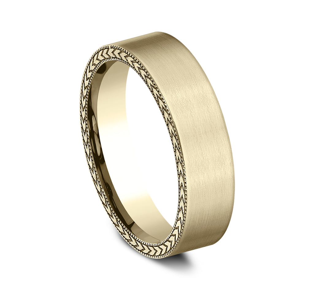 THE YUMA 6.5mm, Comfort fit, 14K Yellow Gold, Satin finish, wheat patterned edges