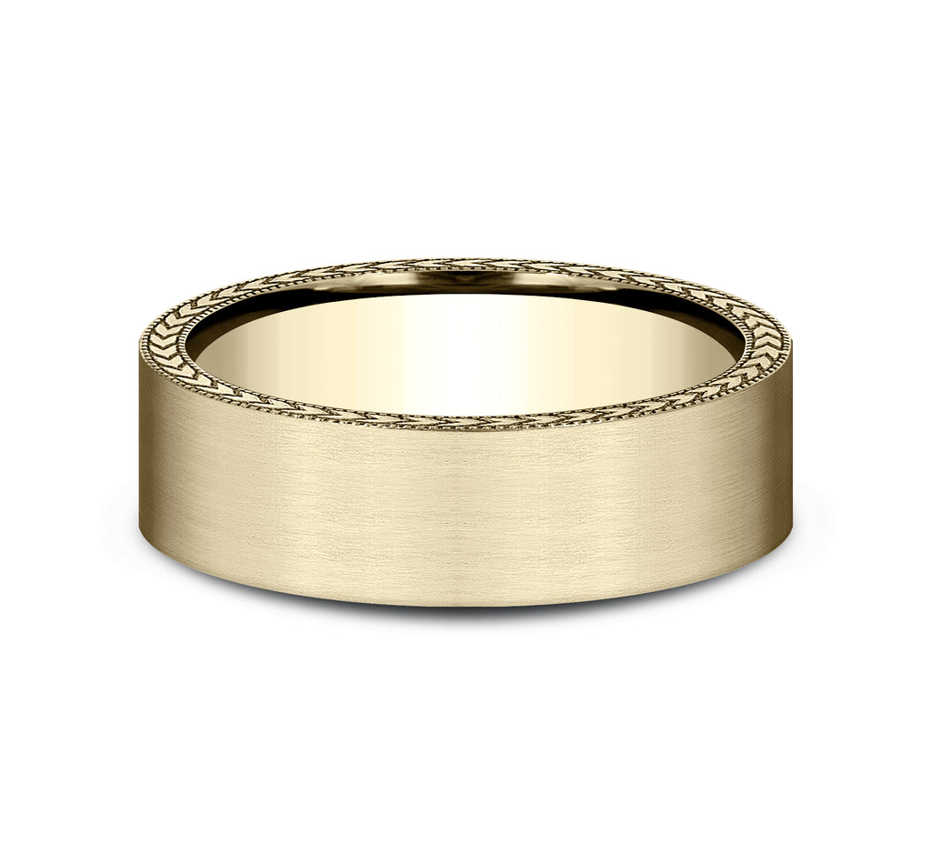 THE YUMA 6.5mm, Comfort fit, 14K Yellow Gold, Satin finish, wheat patterned edges