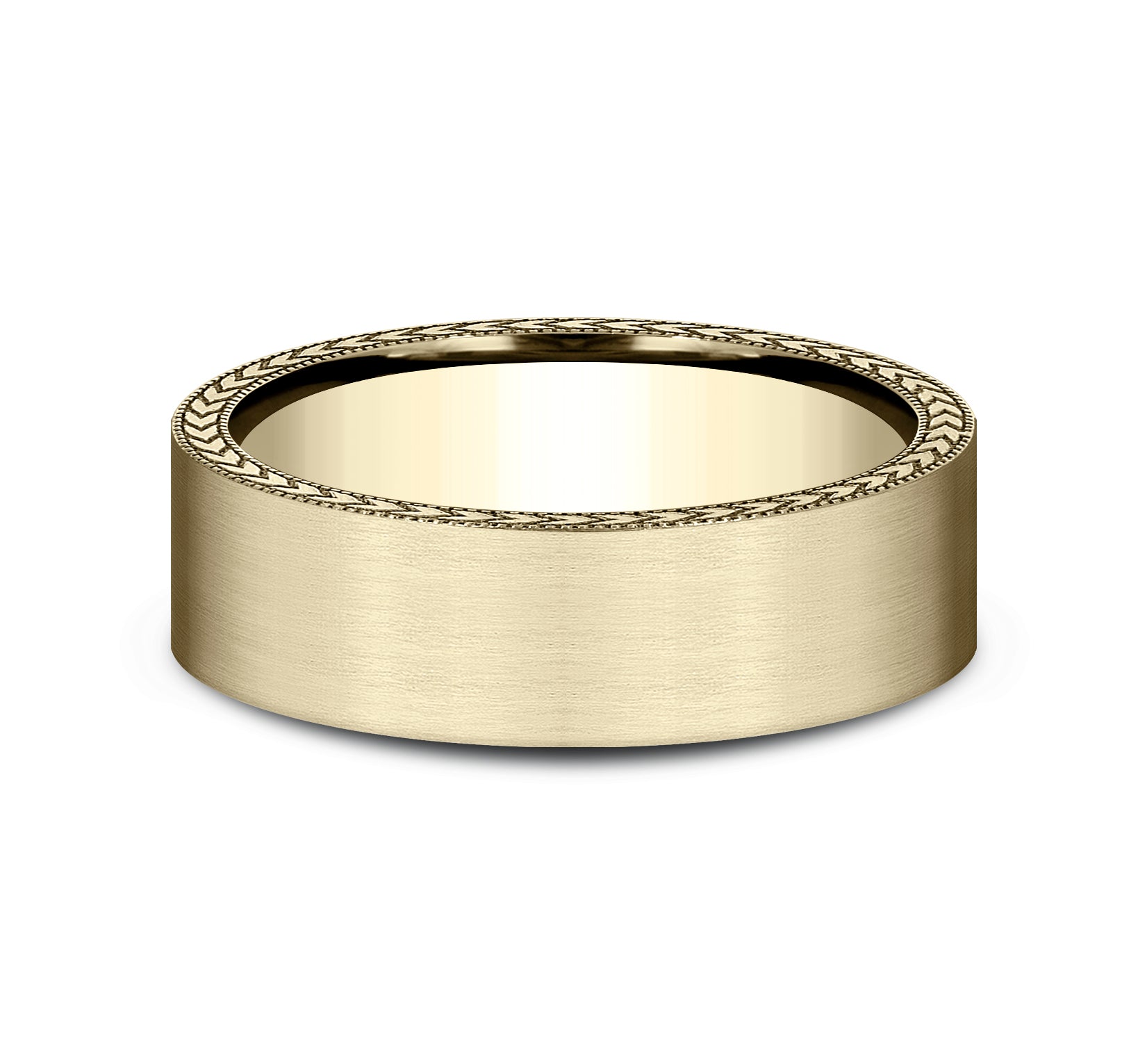 THE YUMA 6.5mm, Comfort fit, 14K Yellow Gold, Satin finish, wheat patterned edges