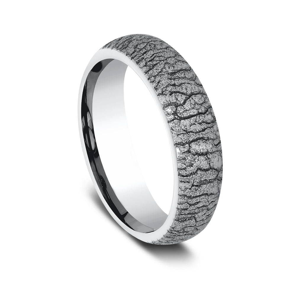 THE LINDEN 6mm, Comfort fit, White Cobalt, Tree bark patterned center