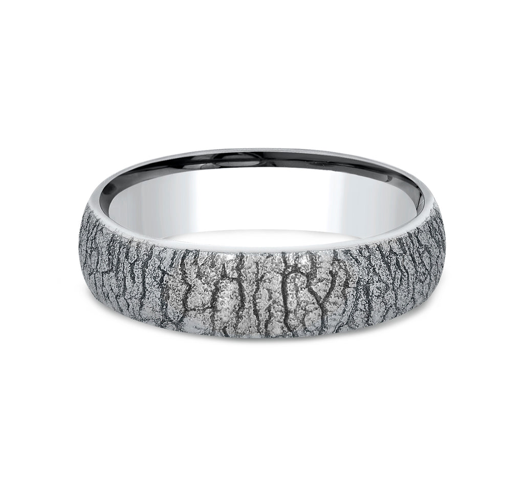 THE LINDEN 6mm, Comfort fit, White Cobalt, Tree bark patterned center