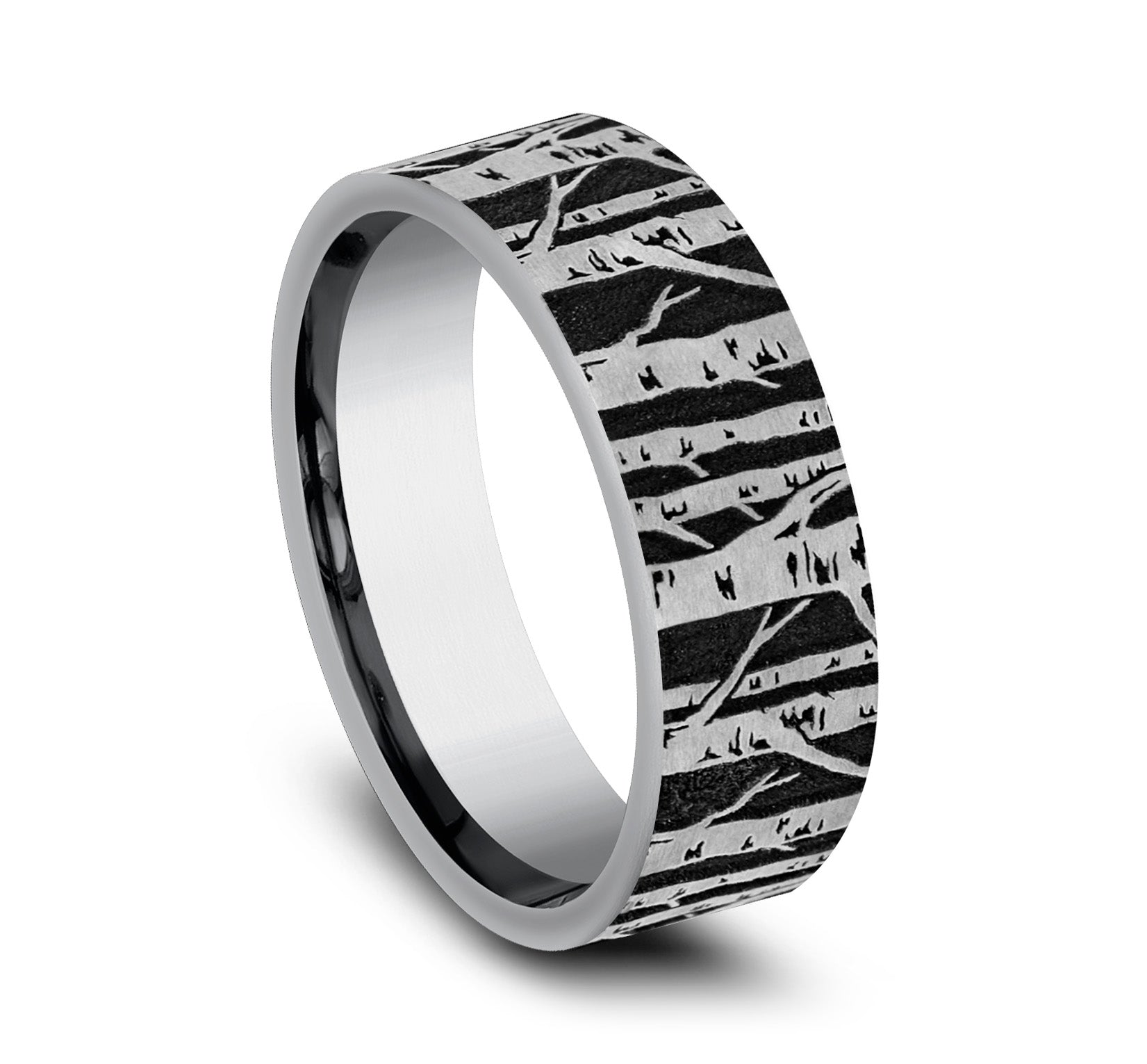 THE BIRCH 7mm, Comfort fit, Tungsten, Birch tree pattern