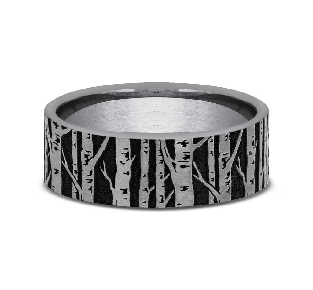 THE BIRCH 7mm, Comfort fit, Tungsten, Birch tree pattern