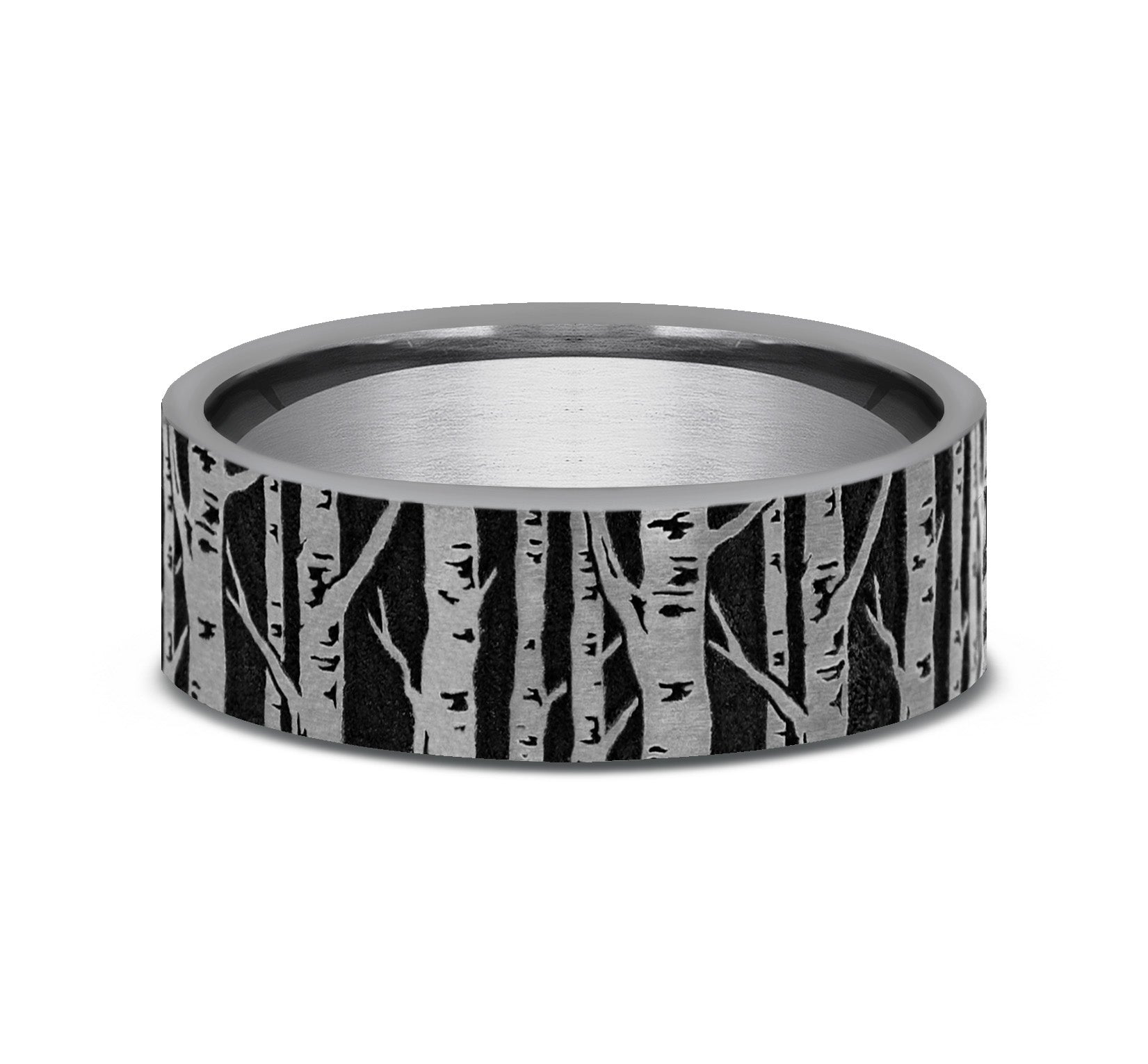 THE BIRCH 7mm, Comfort fit, Tungsten, Birch tree pattern