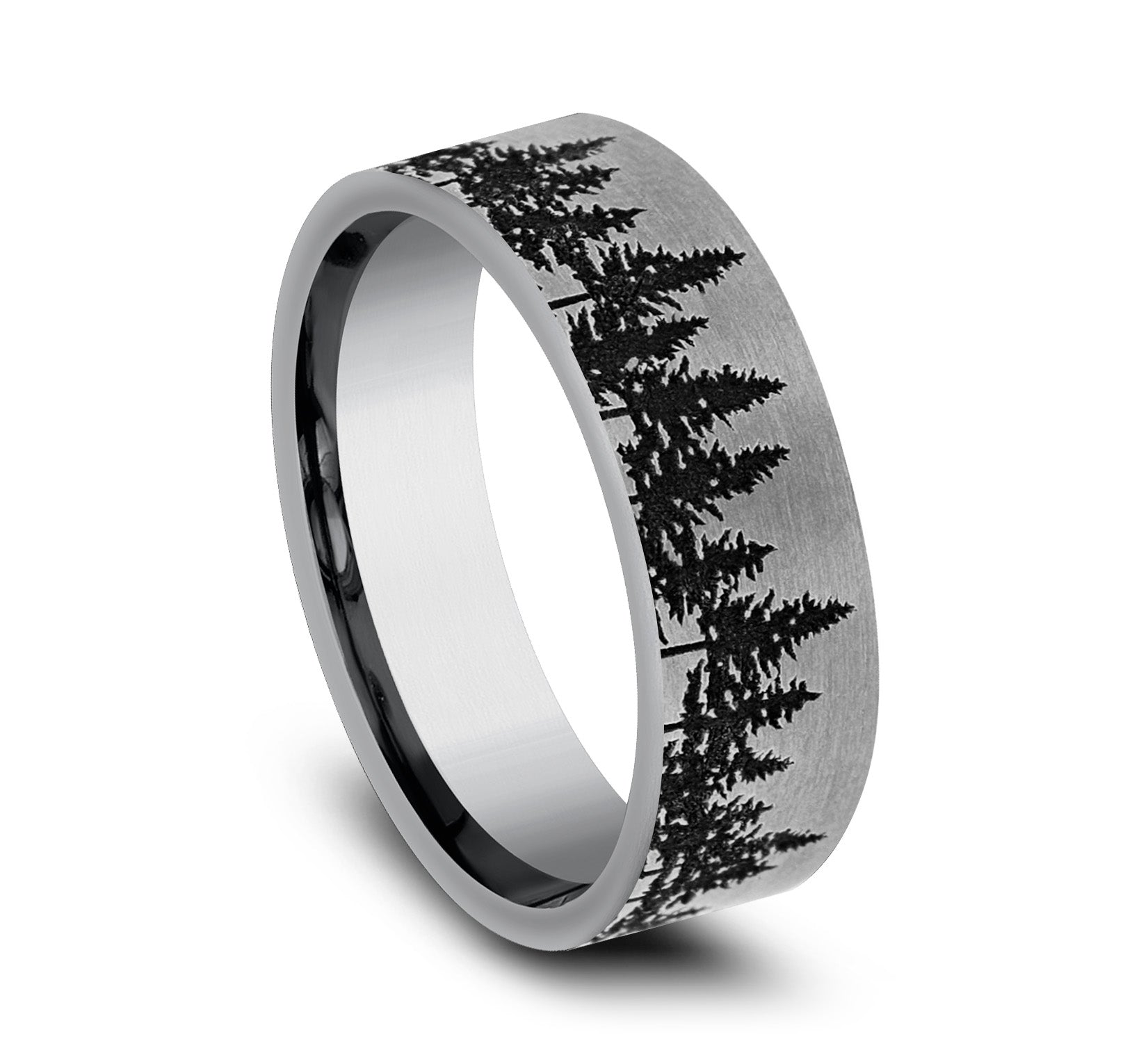 THE EVERGREEN 7mm, Comfort fit, Tungsten, Treeline scenic design