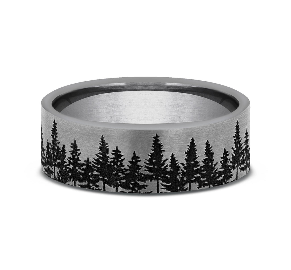 THE EVERGREEN 7mm, Comfort fit, Tungsten, Treeline scenic design