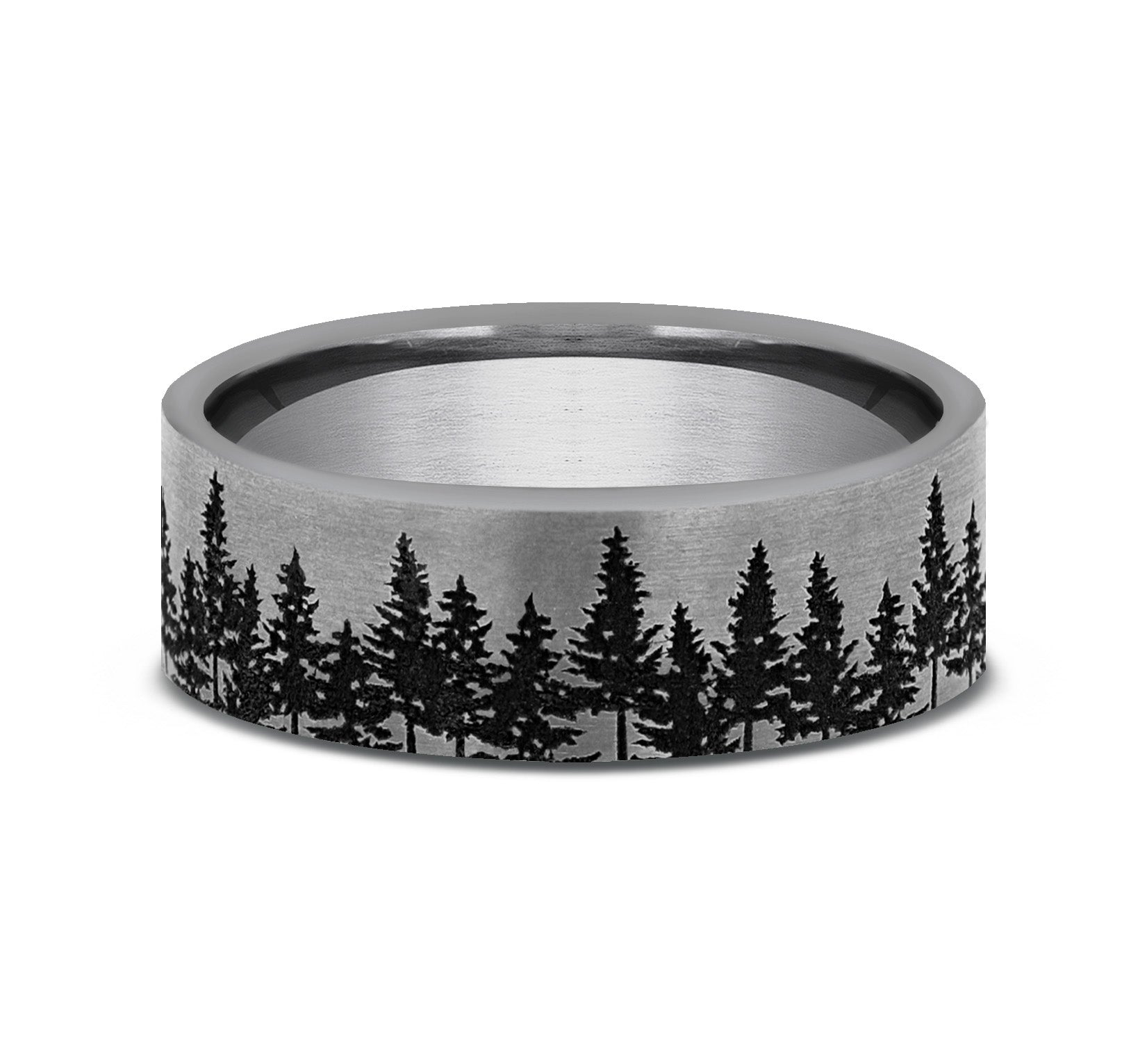 THE EVERGREEN 7mm, Comfort fit, Tungsten, Treeline scenic design