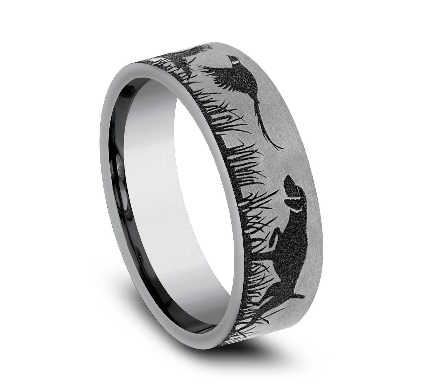 THE POINTER 7mm, Comfort fit, Tungsten, Pointer and pheasant scenic design