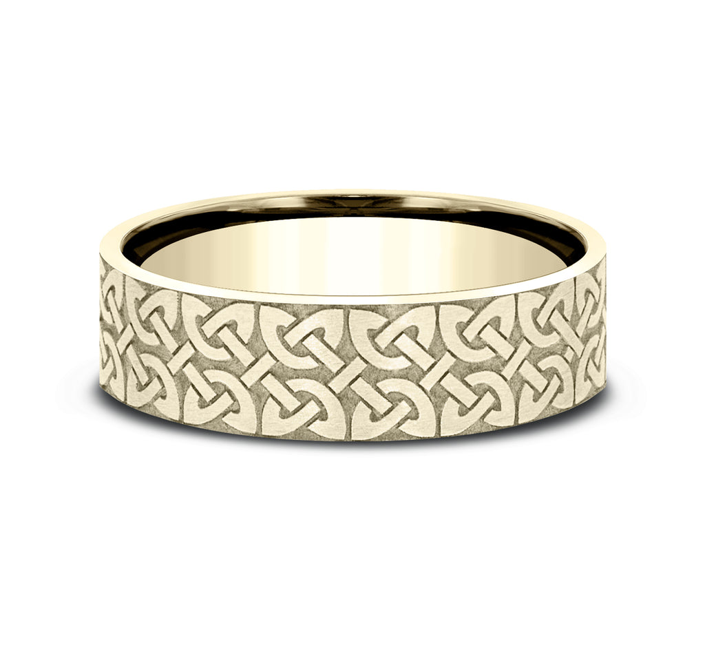 THE BLARNEY 7mm, Comfort fit, 14K Yellow Gold, QuaternaryÂ knot designed center