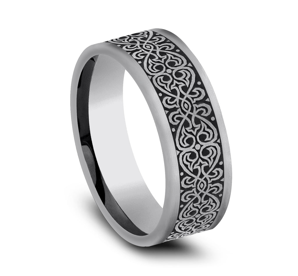 THE MIHRAB 7mm, Comfort fit, Tungsten, Ottoman Knot pattern
