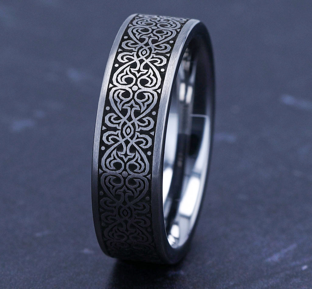 THE MIHRAB 7mm, Comfort fit, Tungsten, Ottoman Knot pattern