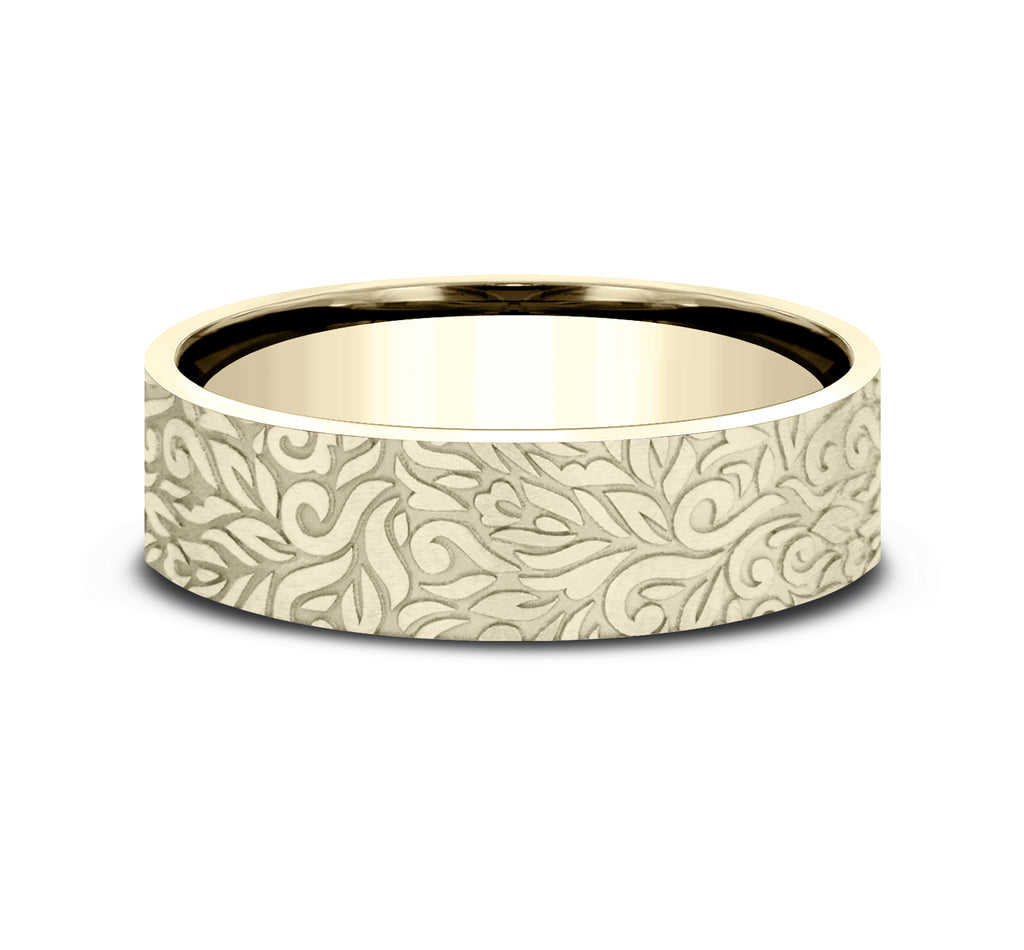 THE RANCH 7mm, Comfort fit, 14K Yellow Gold, Paisley pattern