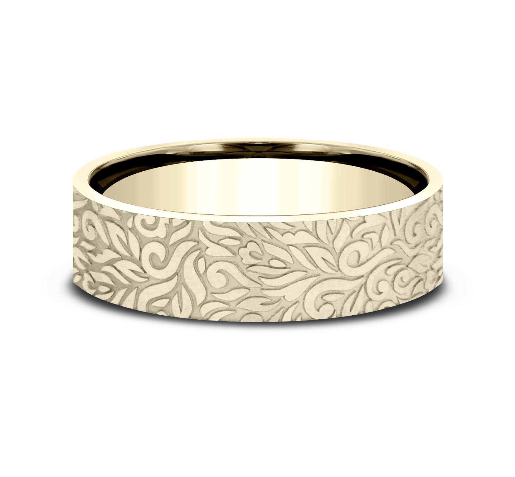 THE RANCH 7mm, Comfort fit, 14K Yellow Gold, Paisley pattern