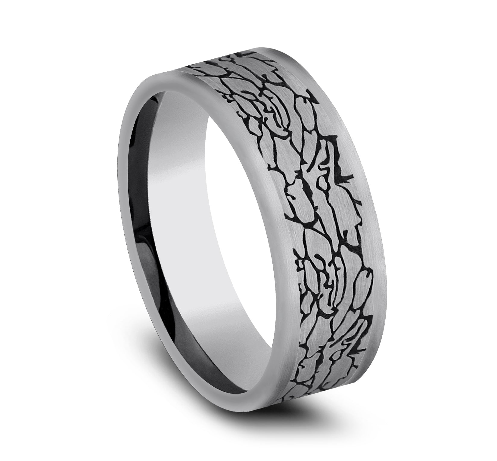 THE AVALON 7mm, Comfort fit, Tungsten, Fractured rock pattern