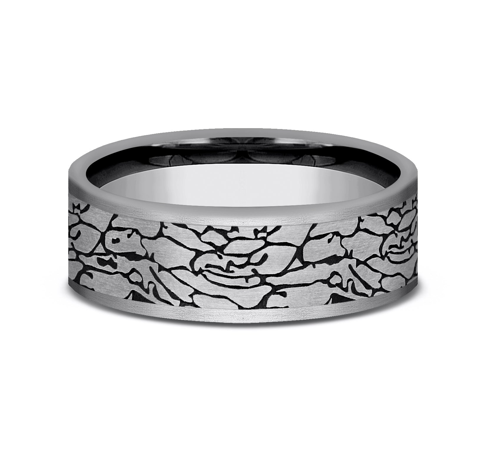 THE AVALON 7mm, Comfort fit, Tungsten, Fractured rock pattern