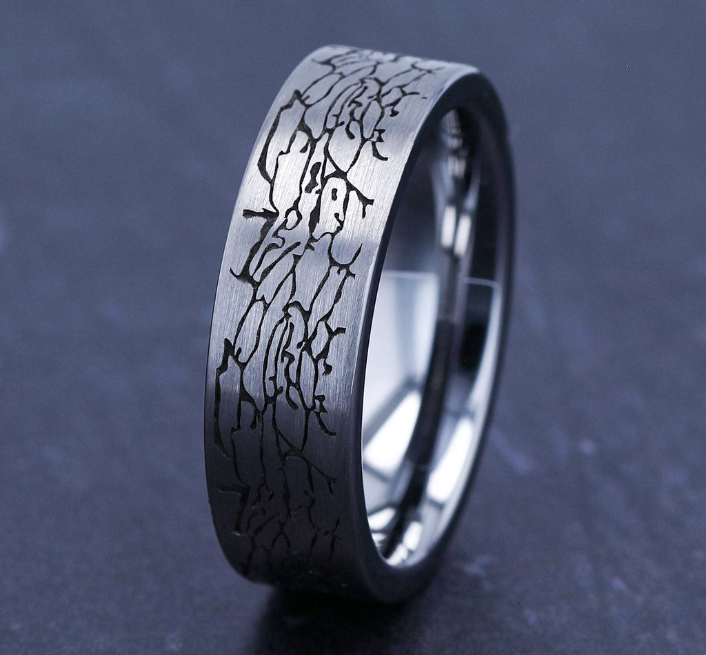 THE AVALON 7mm, Comfort fit, Tungsten, Fractured rock pattern