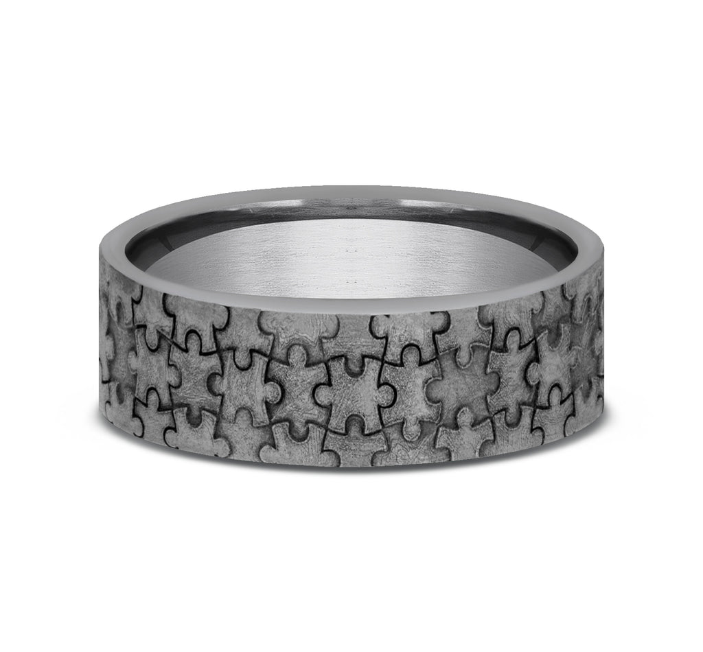 THE PUZZLE 7mm, Comfort fit, Grey Tantalum, Puzzle pattern