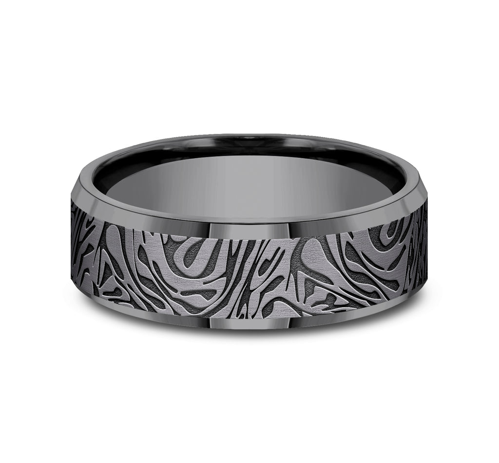 THE KATANA 7mm, Comfort fit, Darkened Tantalum, Faux mokume pattern,Â polished slightly beveled edges